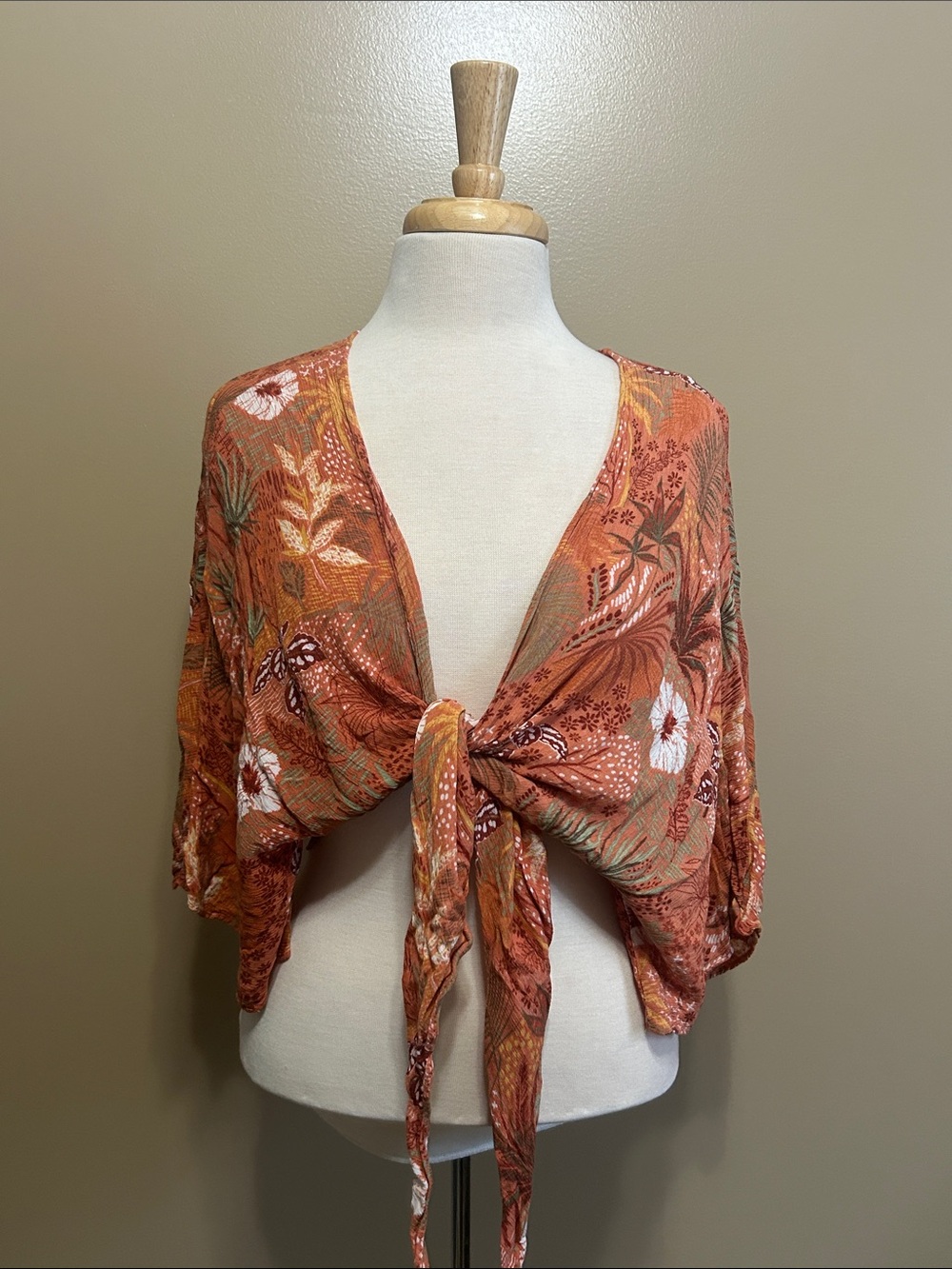 Sonoma Rust Floral Tie-Front Shrug